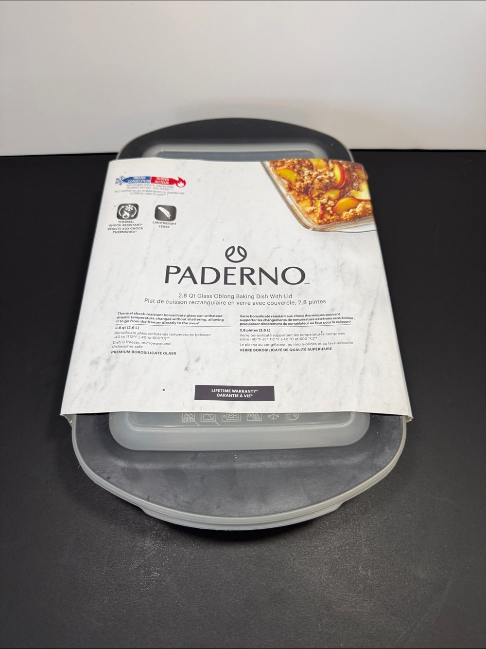 PADERNO Glass Rectangular Baking Dish with Lid, 2.8-qt